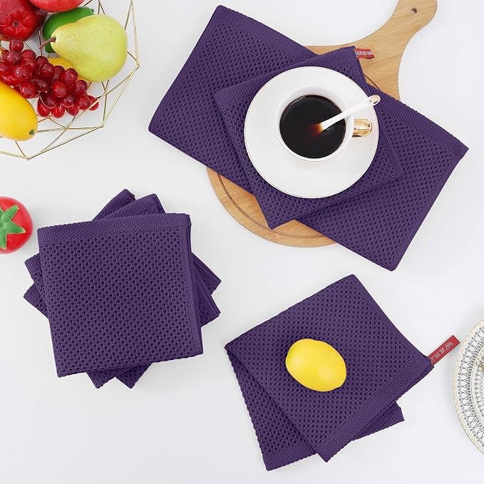 Homaxy 100% Cotton Waffle Weave Kitchen Dish Cloths 24-Pack, Eggplant | 12 x 12 Inches, Ultra Soft Absorbent Dish Towels, Quick Drying Dish Rags with Hanging Loop