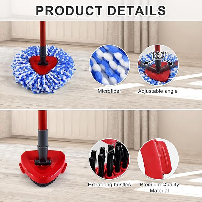 Mop Heads Replacements for Ocedar, Spin Mop Replacement for O-Cedar RinseClean 2 Tank System Mop Refills, Include 3 Pack Mop Refills, 1 Scrub Brush & 1 Mop Base