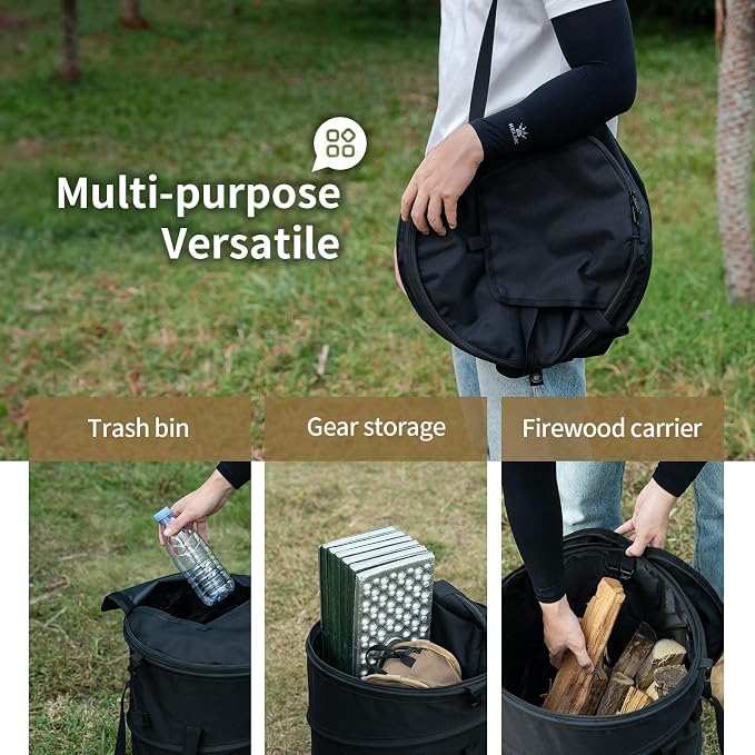 ONETIGRIS Collapsible Trash Can, 12 Gallon Camping Trash Bin with Lid | 12-gallon collapsible trash bin with lid, sorting clips and 600D Oxford fabric for camping, RV, recycling and yard waste