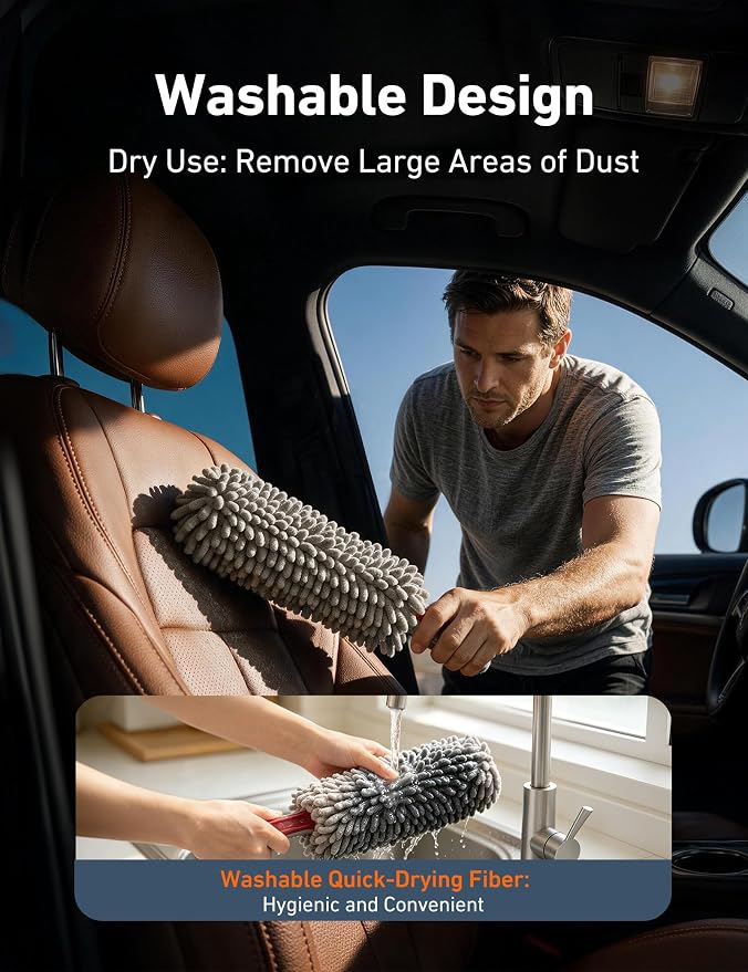 AstroAI Car Duster Kit, Microfiber Interior Cleaning Brush | High-Density, Soft on Screens, Washable & Quick-Dry, Kit with Detailing Brushes & Storage Bag, for Cars SUVs Home, Gray