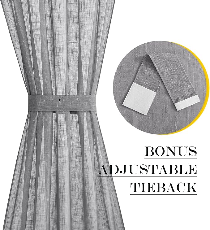 NICETOWN Sidelight Curtain for Front Door - French Door Curtain | Sheer French Panel with Tieback Linen Textured Window Cover (Dark Grey, 30 inches Wide x 72 inches Long, 1 Piece)
