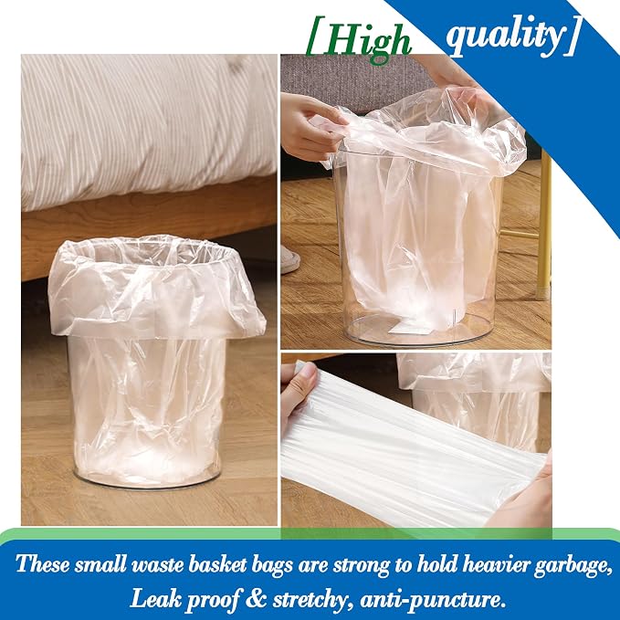 4 Gallon 350pcs small Trash Bags Strong Clear Garbage Bags, Bathroom Trash Can Bin Liners, Small Plastic Bags for home office, waste basket liner, fit 12-15 Liter, 3.5,4,4.5 Gal（Clear 350）