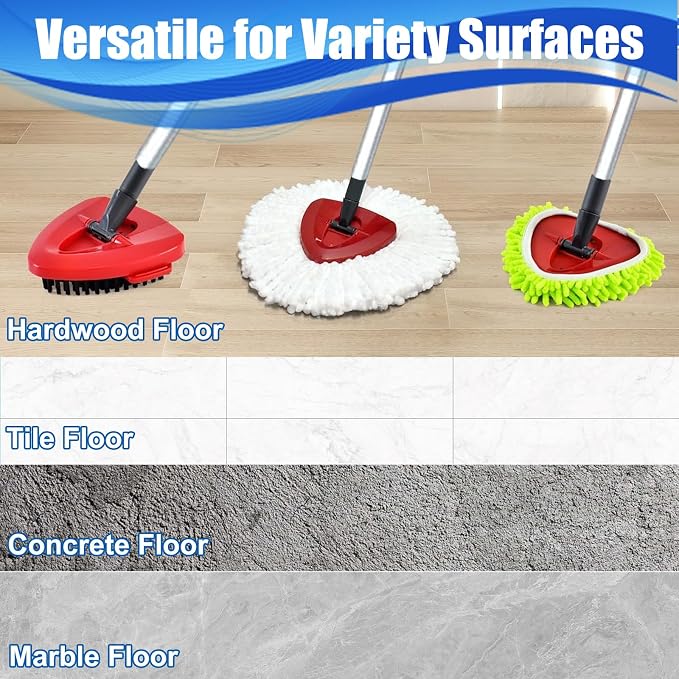 Mop Head Replacement for O Cedar Spin Mop Easywring 1 Tank System | Includes 4 Mop Replacement Heads, 2 Chenille Mop Heads, 1 Scrub Brush, 1 Base