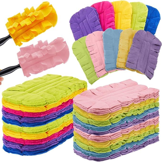 Zubebe 20 Pcs Reusable Duster Refills Fleece,Vivid Color | Soft Polyester Fiber Flat Duster Refill Multi Surface Washable Cleaning Pad Tools for Home, Blinds, Car, Pet, Furniture, Fans