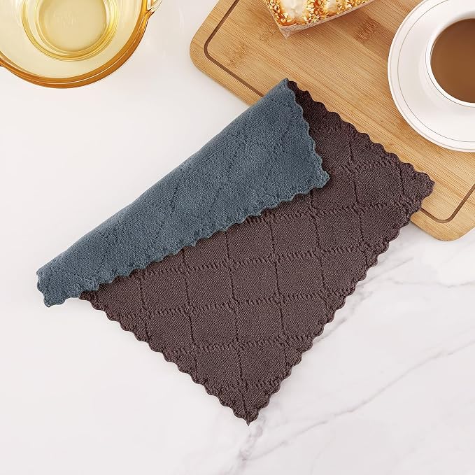 Homaxy 12 Pack Super Soft Dish Cloths, 10" x 10", Dark Grey & Brown | Coral Velvet, Nonstick Oil Fast Drying Microfiber Cleaning Cloth, No Lint Household Dishcloths