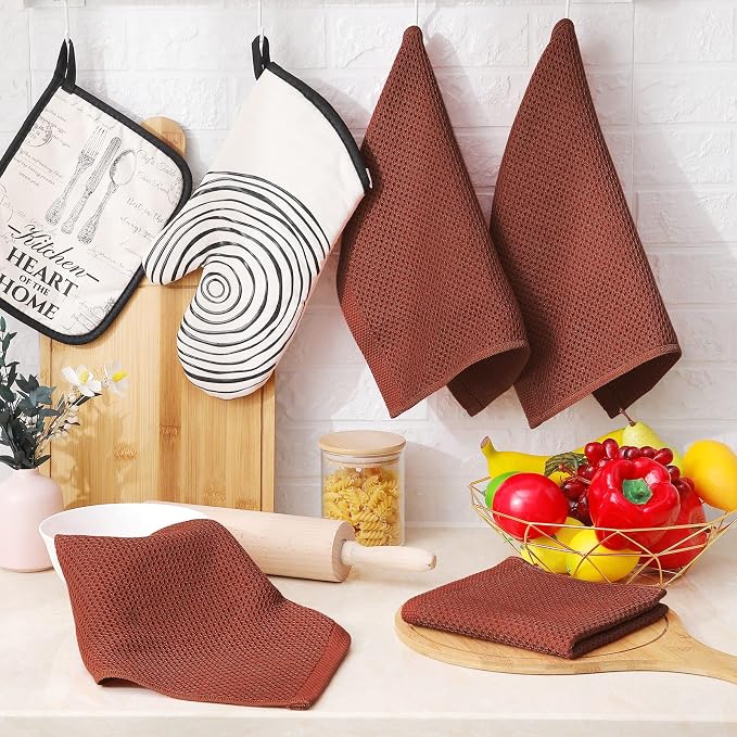 Homaxy 100% Cotton Waffle Weave Kitchen Dish Cloths 6-Pack, Rust | 12 x 12 Inches, Ultra Soft Absorbent Dish Towels, Quick Drying Dish Rags with Hanging Loop