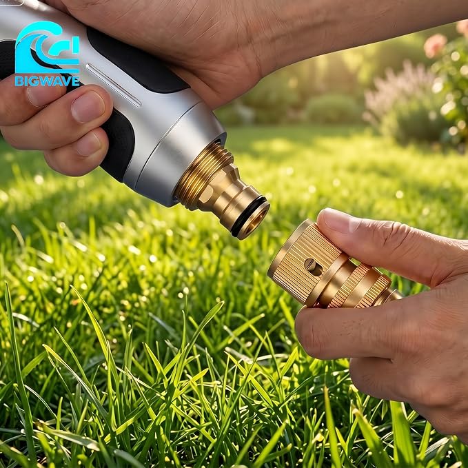 BIGWAVE Garden Hose Quick Connect, Solid Brass Quick Connector for 3/4 inch GHT Garden Hose Fitting Water Hose Connectors (2SETS)