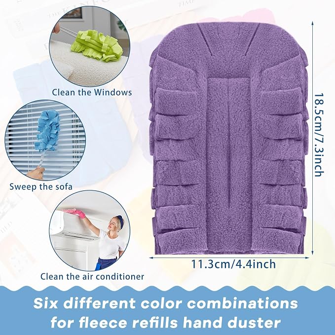 Zubebe 20 Pcs Reusable Duster Refills Fleece,Rainbow Colors | Soft Polyester Fiber Flat Duster Refill Multi Surface Washable Cleaning Pad Tools for Home, Blinds, Car, Pet, Furniture, Fans