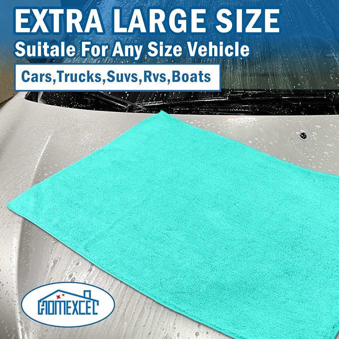 HOMEXCEL Professional Large Microfiber Car Drying Towels 2 Pack, 31" x 24" | Highly Absorbent, Lint Free, Scratch Free, Fast Drying, Absorbent Microfiber Towel for Cars SUVs RVs Trucks Boats, Green