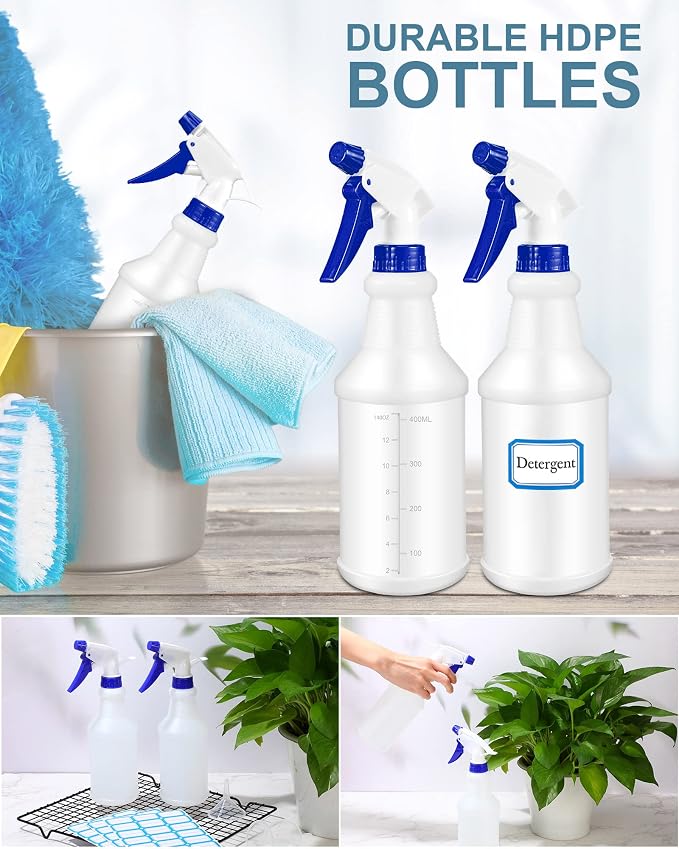 Eccliy 20Pk 16oz Spray Bottles,Cylinder,Blue Spray Head | Clear Empty Plastic Commercial Spray Bottles with Nozzle Measurement For Cleaning Solutions Cleaner Detailing Industrial