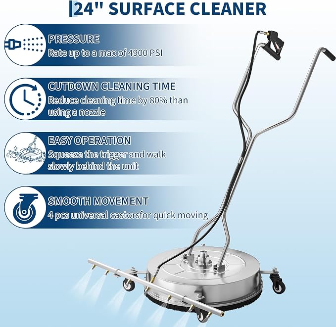 Garvee 24" Pressure Washer Surface Cleaner Mate with 7 Nozzles Water Broom, Stainless Steel Dual Handle Surface Cleaner for Concrete Driveway Sidewalk Deck Patio, 4900 PSI