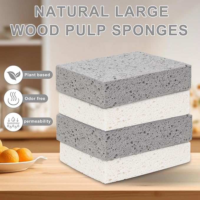 Extra Large Cellulose Kitchen sponges, 5.9" x 4.3" x 1.4", 2-Pack | Natural Cellulose Sponges for Cleaning & Household, Non-Scratch, Reusable and Biodegradable