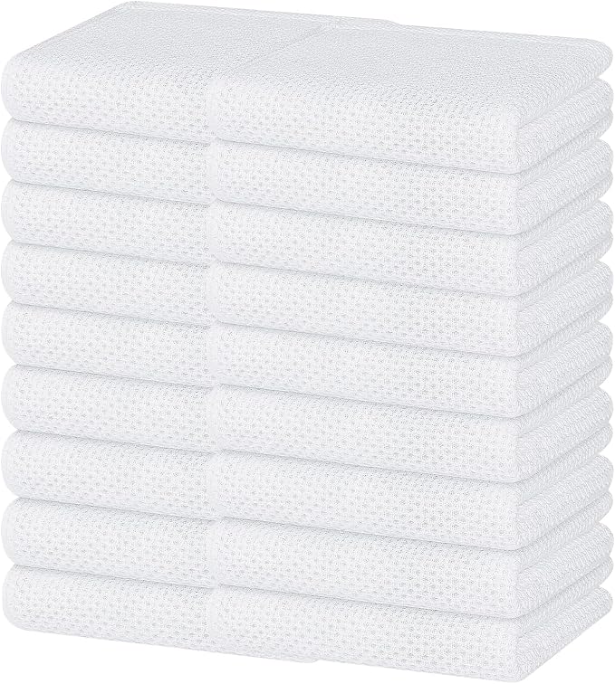 Homaxy 100% Cotton Waffle Weave Kitchen Dish Towels 18-Pack, White | 13 x 28 Inches, Ultra Soft Absorbent Dish Towels, Quick Drying Cleaning Towels