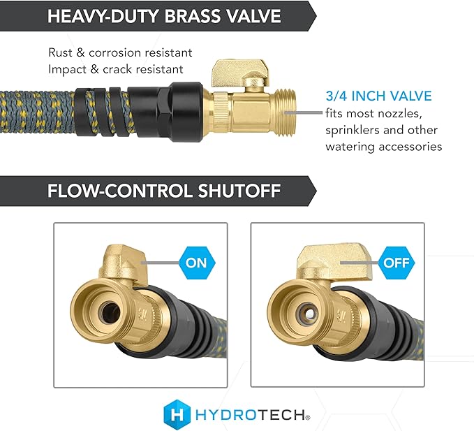 HydroTech 100 ft Expandable Burst-Proof Garden Hose, 5/8 in Diameter | Patented Force Control Technology delivers lightweight, kink-free flexibility, compact storage and dependable durability.