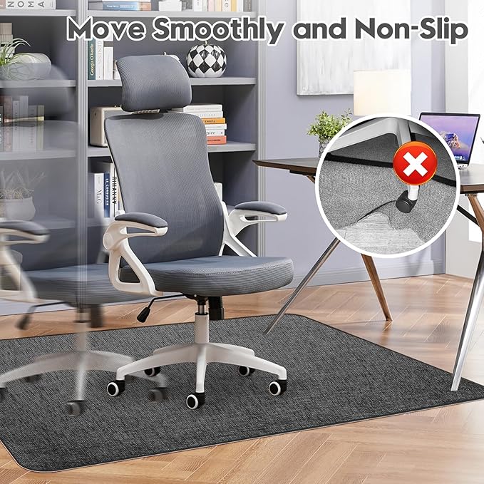 Sycoodeal Office Chair Mat for Hardwood & Tile Floor, 48" x 55" Heavy Duty Computer Gaming Chair Mat for Rolling Chairs Non-Curve, Anti-Slip, Floor Protector for Home Office (Black)
