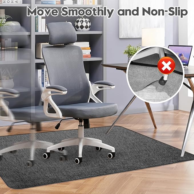 Sycoodeal Office Chair Mat for Hardwood & Tile Floor, 48" x 60" Heavy Duty Computer Gaming Chair Mat for Rolling Chairs Non-Curve, Anti-Slip, Floor Protector for Home Office (Black)