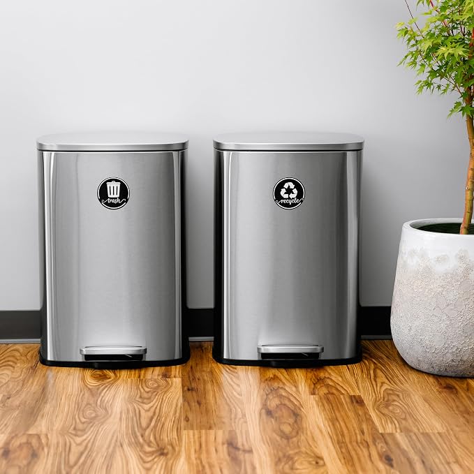 Modern Recycle Stickers for Trash Bins, Recycling Stickers for Trash Can | 3.5" Laminated Recycle Sticker for Kitchen Bins, Garbage Can Labels for Recycling Bin Combo, Made in USA, Rustic Black Labels