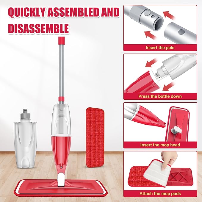Spray Mops for Floor Cleaning: Microfiber Wet Dust Mop Hardwood Floor Mop | 3 Washable Pads for Swiffer PowerMop, Floor Mops with Sprayer Multi-purpose, for Wood Laminate Ceramic Tiles Multi-surface