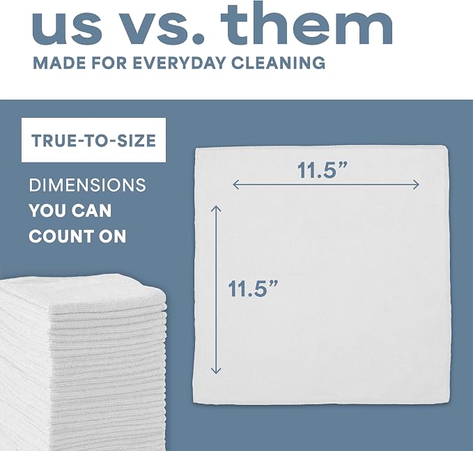 S&T INC. Microfiber Cleaning Cloth, 50 Pack, 11.5" x 11.5", White | Bulk Cleaning Cloth for Home and Car, Reusable and Multi-Purpose Cleaning Rags for Business, Machine Washable