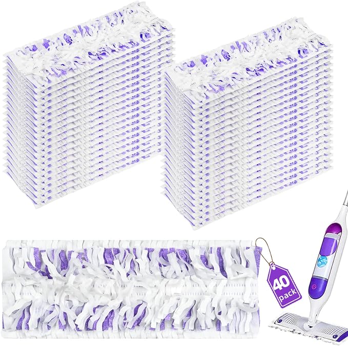 40 Count Disposable Mop Pads Refills Compatible with Swiffer® Power Mop™ | Unscented & Thickened, Wet and Dry Use, Deep Scrubbing Strips, High Absorbency, Multi-Surface Refills Pads for Floor Cleaning