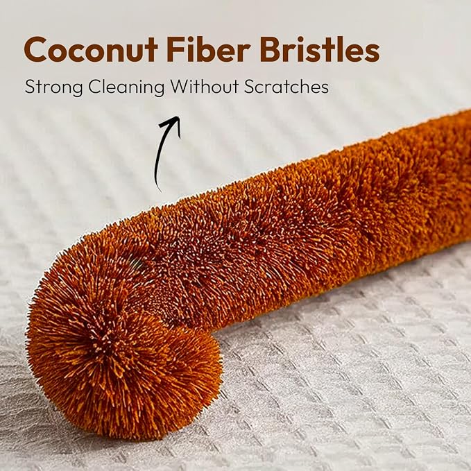 Eco-Friendly Kitchen Cleaning Brush (Twin Pack) - Wood Dish Brush with Coconut Fiber Bristles & Wooden Handle. Kitchen Brush for Bottles, Jars, Mugs, Glassware, and Cup Brush Cleaner