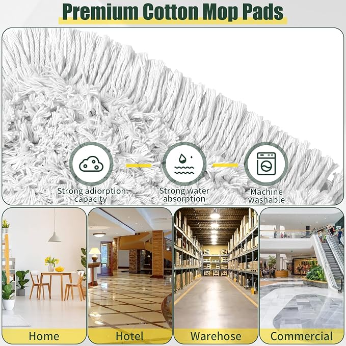 BUVE 24 Inch Commercial Dust Mop Heavy Duty, Dry Wet Dust Broom | 2 Cotton Mop Pads,60 Extendable Handle for Hardwood Floor Laminate Tile Concrete Cleaning,Home Garage Warehouse Use
