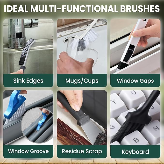14 Pcs Crevice Cleaning Brush Set – Hard Bristle Cleaning Tools for Grout, Tile Floors, Gaps & Narrow Spaces – Multi-Purpose Grout Scrub Brush for Cleaning Bathroom, Shower, Window Tracks, Kitchen | Multi-Purpose Grout Scrub Brush for Tile Floors, Bath...