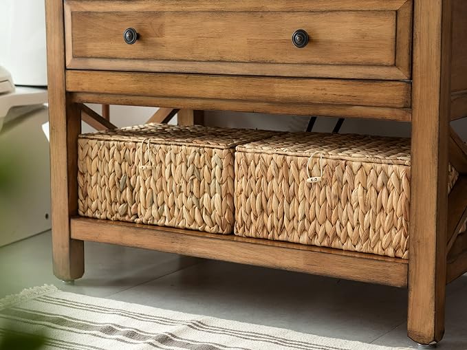 StorageWorks Wicker Basket with Lid, Storage Baskets with Lids, Hyacinth | Woven Baskets with Lids for Shelves, Wicker Storage Baskets with Lids, Lidded Baskets for Organizing, Large, 1 Pack