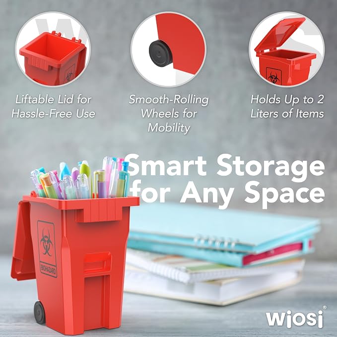 Mini Trash Can Pencil Holder for Desks, Red/Yellow
