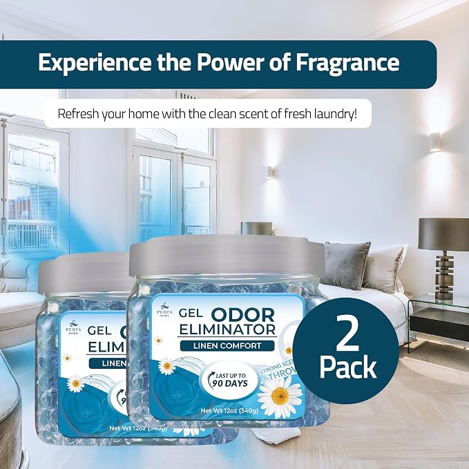 Gel Air Freshener - Linen Long Lasting Odor Absorber for Home by Perfa | Luxury Fragrance - Neutralizes Lingering Smells - Odor Eliminator - Great for for Home, Office & Small Spaces - Pack of 2