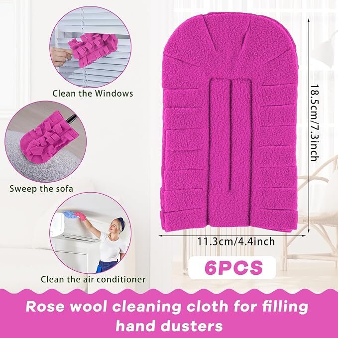 Zubebe 6 Pcs Reusable Duster Refills Fleece,Peach Red | Soft Polyester Fiber Flat Duster Refill Multi Surface Washable Cleaning Pad Tools for Home, Blinds, Car, Pet, Furniture, Fans
