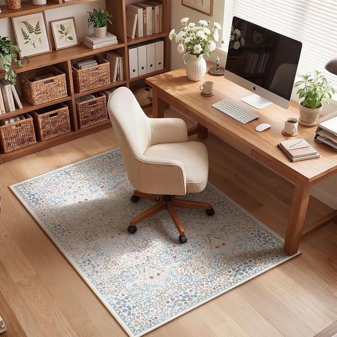 Anidaroel 36"x48" Green Floral Office Chair Mat for Hardwood Floor, Office Rugs for Rolling Chair, Computer Gaming Chair Mat, Under Desk Chair Floor Mat Large Protector Carpet for Office Chair