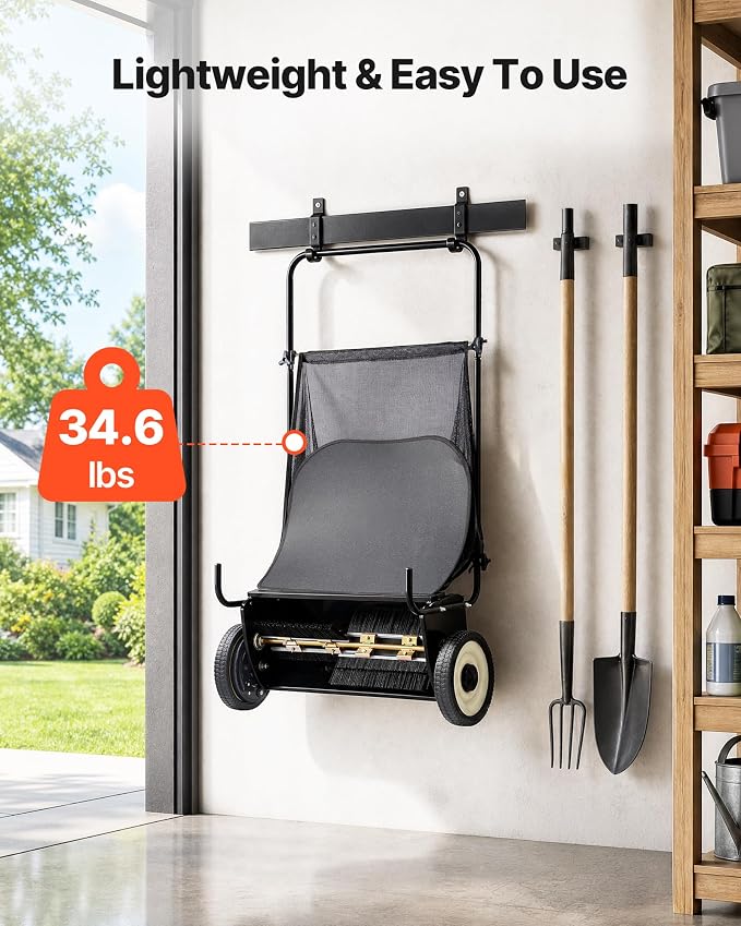 VEVOR Push Lawn Sweeper 26 Inch Leaf & Grass Collector Strong Rubber Wheels | 7 Cu. Ft. Hopper Bag, 4 Spinning Brushes, Adjustable Brush Height, Yard Sweeper for Leaves, Grass Clippings & Pine Needles