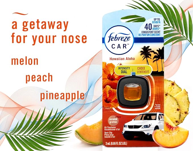 Febreze Odor Clear Car Vent Air Freshener Clip, Hawaiian Aloha 0.06 Fl.Oz - 8 Pack