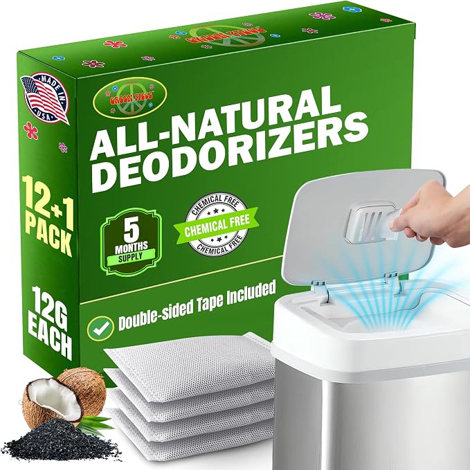 Green Piece® Pack of 12 +1 - Compatible with Diaper Genie - All Natural Baby Diaper Pail Deodorizer - Overstuffed - Activated Charcoal Air Purifier - * Made by Green Piece in the USA *