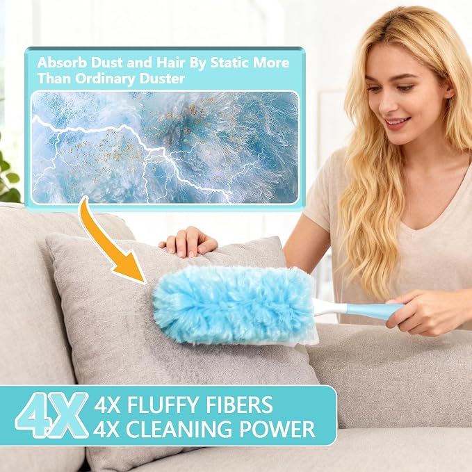 40 Pack Duster Refills Kit Disposable for Swiffer Duster Handle | Heavy Duty Replacement,for Home, Blinds, Car, Pet, Furniture, Fans With 1 Handle 360° Deep Cleaner (Blue)