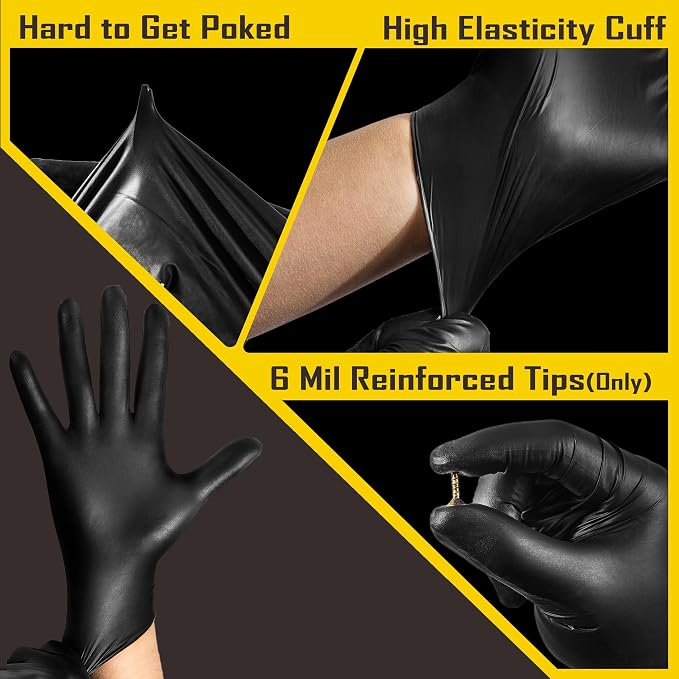 COOLJOB 5 Mil Black Disposable Nitrile Gloves for Men, Heavy-Duty for Household Cleaning, Cooking, Working, Powder Free, S-XL