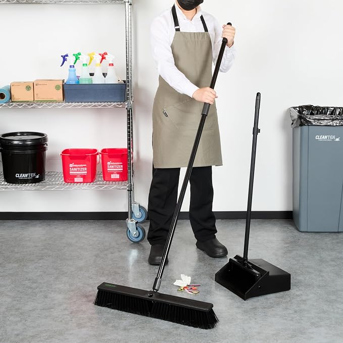 Restaurantware-Clean Tek Professional 23.62 Inch Push Broom, 1 Heavy-Duty Broom With 59” Handle - Heavy Bristles, 2 Handle Attachment, Wooden, Commercial Use, For Deck, Garage, Yard, Patio