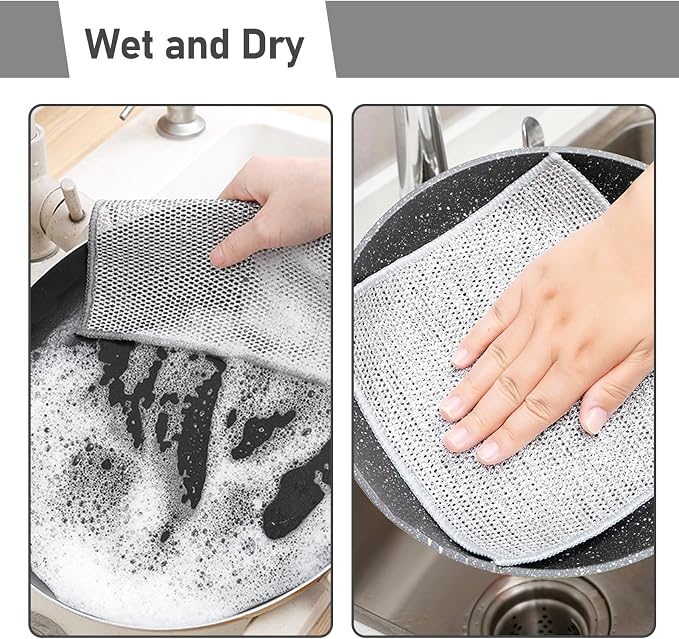 XANGNIER 10 Pcs Multipurpose Wire Dishwashing Rags for Wet and Dry,2024 New Multifunctional Non-Scratch Wire Dishcloth,Wire Cleaning Cloth,Non Scratching Metal Wire Rag for Kitchen,Counter,Dishes,Sink | Multipurpose Steel Wool Cleaning Cloths,Wet & Dry...