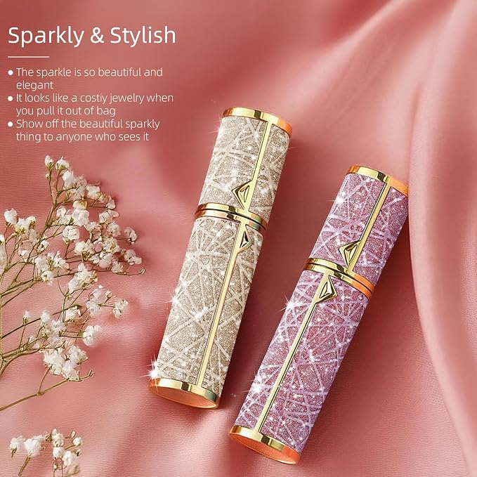 Perfume Travel Refillable Bottle, Cologne Portable Atomizer Fragrance Scent Sprayer with Sparkling Brilliantly, Pump Fill from Bottom Pocket Size 5ml for Travel Essentials & Best Gift(S-Gold)