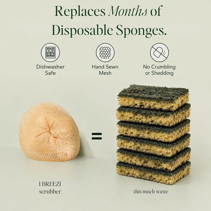 Reusable Kitchen Scrubbers for Dishes– Breezi Layered Mesh Dish Cloth, 3-Pack, Non-Scratch, Multi-Purpose, Fast-Drying, Odor-Free, Scrubbies. Kitchen Sponges, Sponges Kitchen, Dish Sponge Alternative