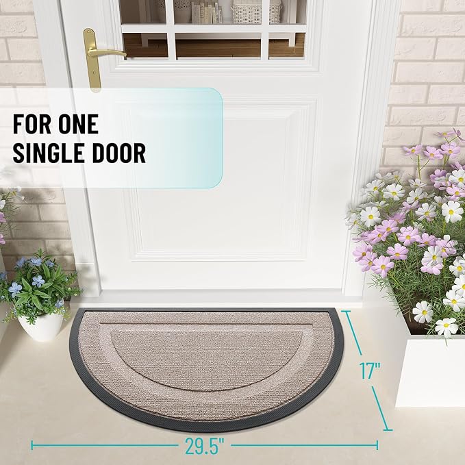OLANLY Half Circle Front Door Mat Outside 29.5x17 All-Season Rubber Doormat | Camel, Absorbent, Heavy-Duty, Stain and Fade Resistant, Waterproof Non-Slip Backing, Low-Profile Indoor Outdoor Entryway Mat