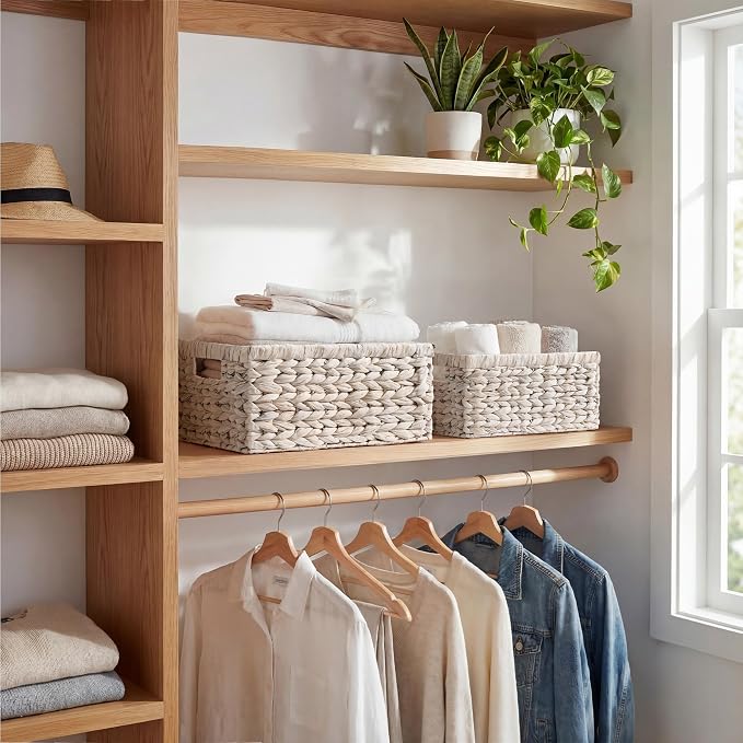 StorageWorks Large Wicker Baskets for Storage, White Wicker Baskets, 2-Pack | Water Hyacinth Storage Baskets for Organizing, Wicker Storage Baskets for Shelves,Pantry Organizers and Storage,Woven Baskets