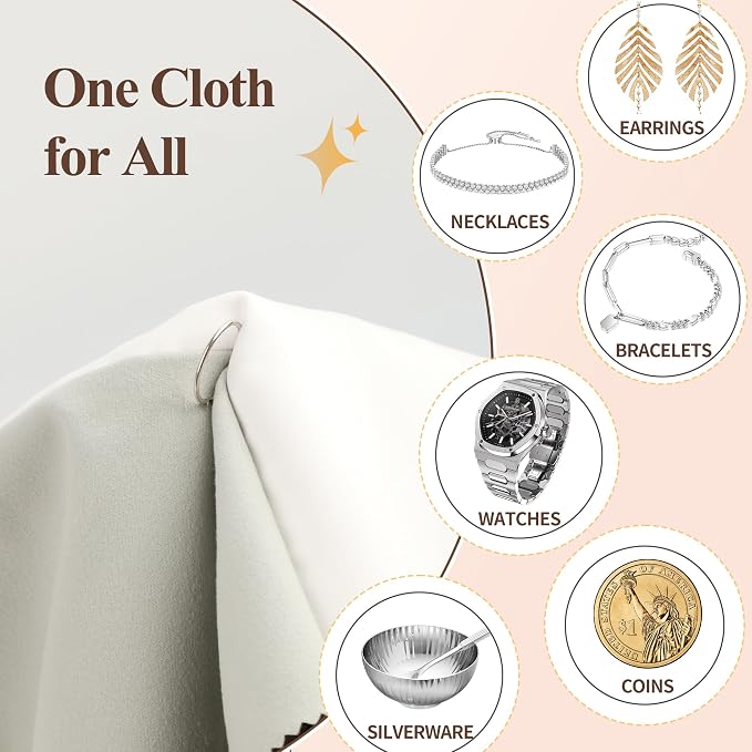 6 PCS Large Silver Polishing Cloth Kit, 3 Pack 10" x 12" Jewelry Cleaner Cloths with 3 Soft Brushes, Tarnish Remover & Scratch-Free Cleaner for Silver, Gold, Diamond, Coins, Watches, Deep Gray & Gray