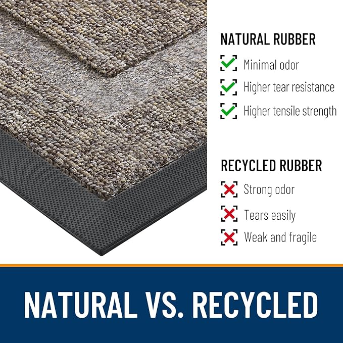 OLANLY Front Door Mat Outside 59x23, All-Season Heavy-Duty Rubber Doormat | Khaki and White, Absorbent, Stain and Fade Resistant, Non-Slip Backing, Low-Profile Indoor Outdoor Floor Mat for Entryway