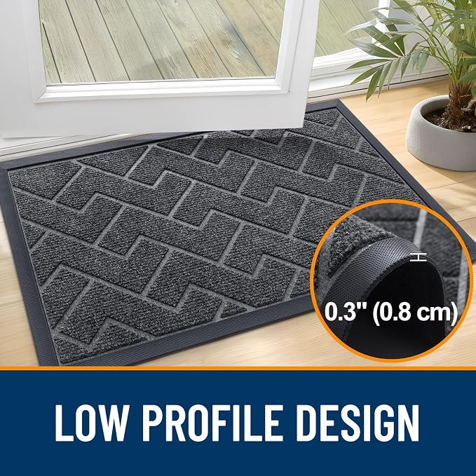 OLANLY Front Door Mat Outside 35x23, All-Season Absorbent Rubber Doormat | Grey, Heavy-Duty, Stain and Fade Resistant, Waterproof Non-Slip Backing, Low-Profile Indoor Outdoor Floor Mat for Entryway