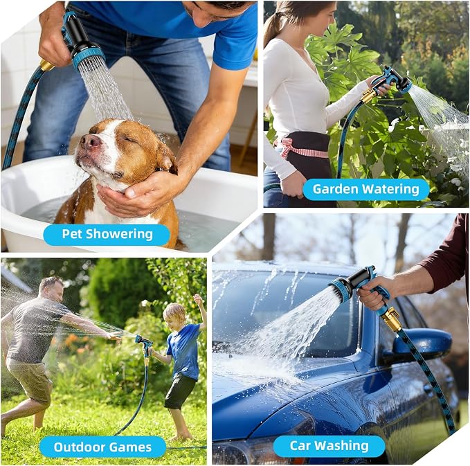 Garden Hose, Non-Expandable Water Hose 125 ft, Flexible Water Pipe with 10-Function Spray Nozzle, Lightweight Outdoor Hose for Yard, Lawn, Car Wash, RV and Home Use