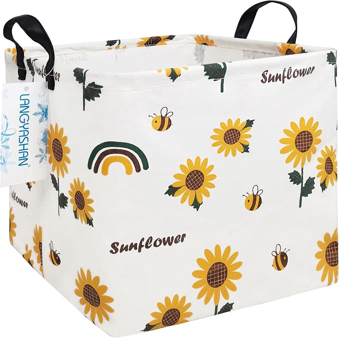 Square Storage Baskets Children Shelves Gift Toy Organizer Room Sunflower | Laundry Hamper Collapse Canvas with Handles for Organizing Home Kitchen Children Toys Office Closet Shelf