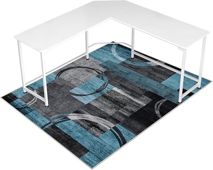 Office Chair Mat for Hardwood Floor&Tile Floor,48"X 60"-Geo Blue Gray | Heavy Duty Desk Chair Mat for Hard Floors,Under Desk Rug for Rolling Computer Chair,Anti Slip,Low Pile Carpet Floor