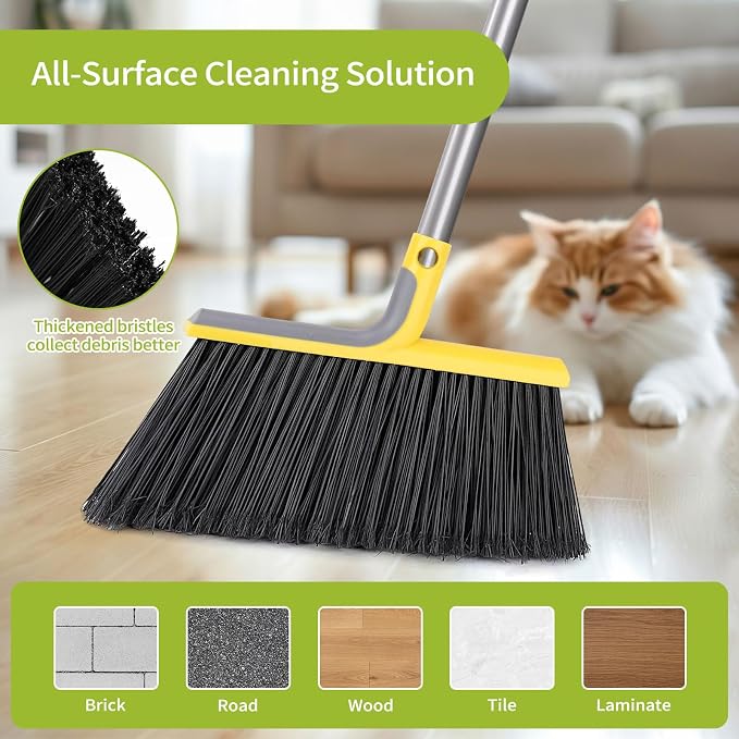 58" Heavy-Duty Commercial Broom, Outdoor Floor Cleaning Broom | Heavy-duty bristles, 58-inch handle, garage, patio, courtyard, commercial sweeping, leaves debris removal, durable